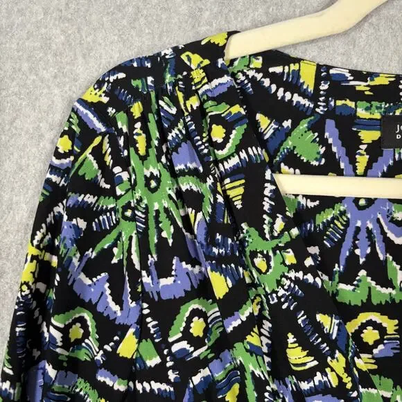 Jones New York Dress 10 Wrap Ruched Slinky Abstract Artsy Career Church Print